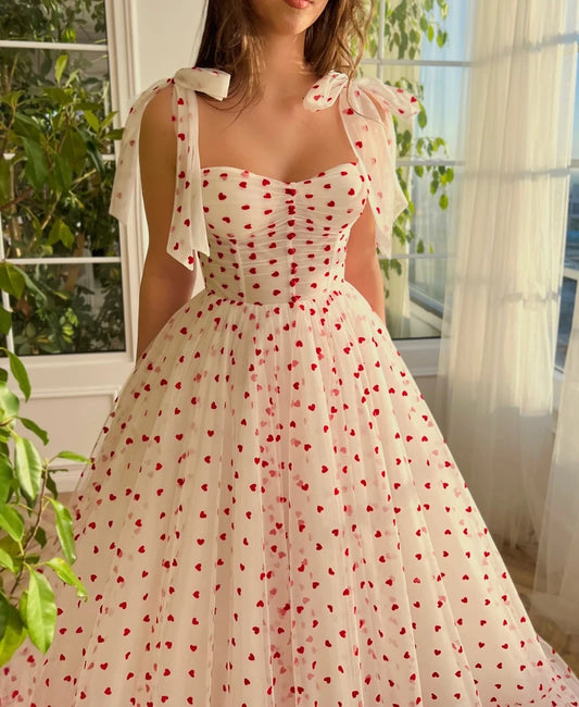 Schatz A-Linie Weiß &amp; Rot Tüll Kleid Rüschen Bodenlangen Frau Kleidung Süße Abendkleider Für Mädchen Ballkleid