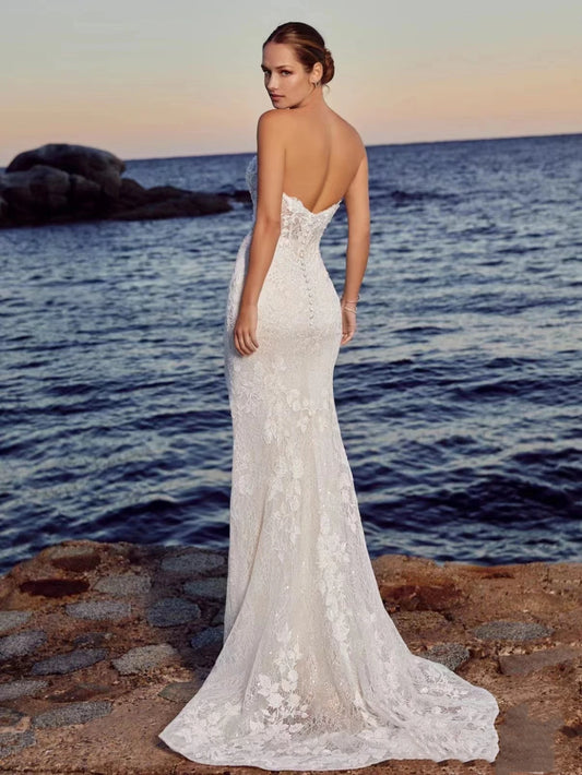 Beach Wedding Dresses With Detachable Train Sexy Bridal Gowns Lace Robes Sleeveless Backless Vintage Vestidos De Novia 2024