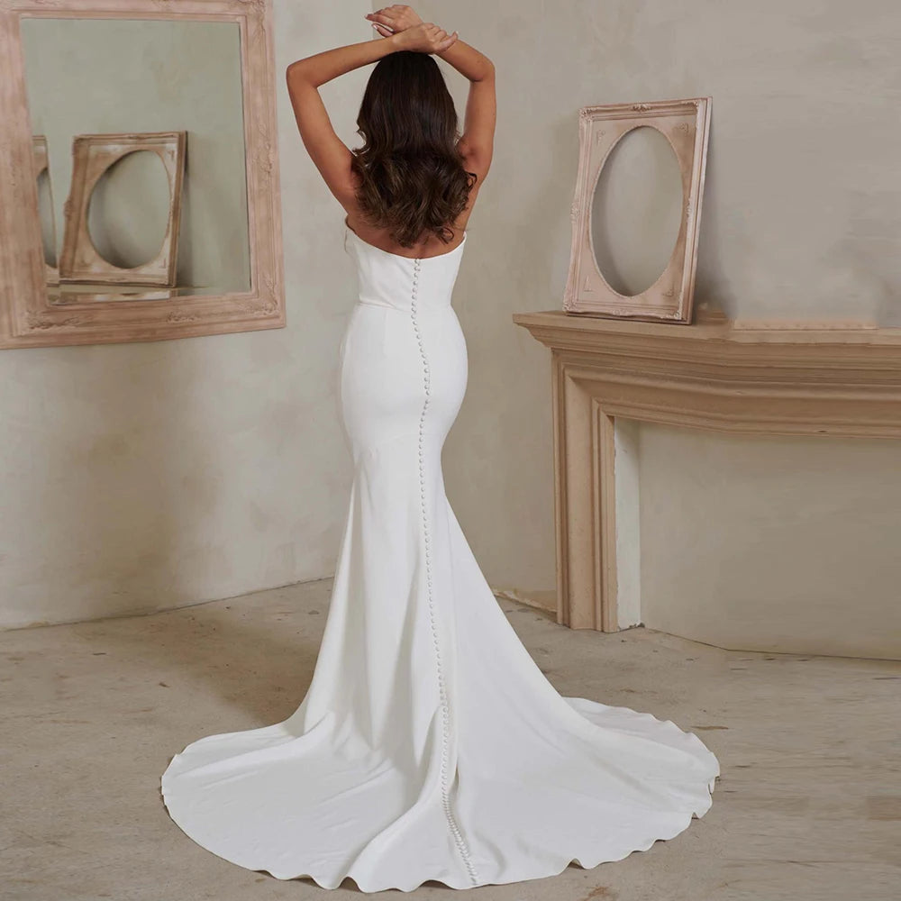 Simple Jersey Floor-Length Wedding Dresses for Sleeveless Strapiess Strap Bridal Growns with White Mermaid Vestidos De Novia