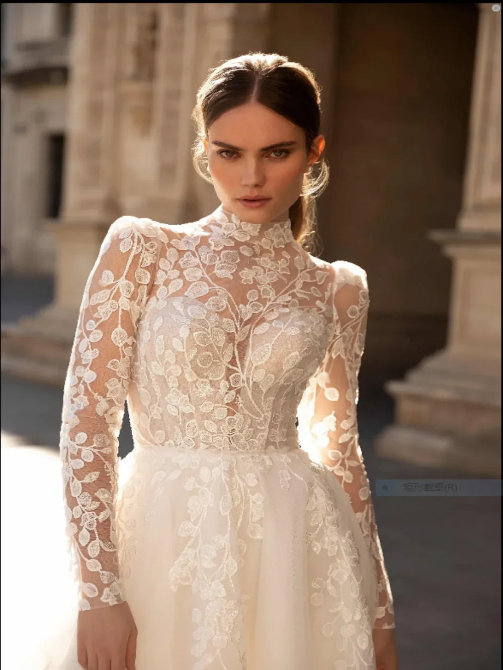 Wedding Dress Classic Lace Appliques Dress For Bride Elegant A-line Long Bridal Gown Robe De Mariée