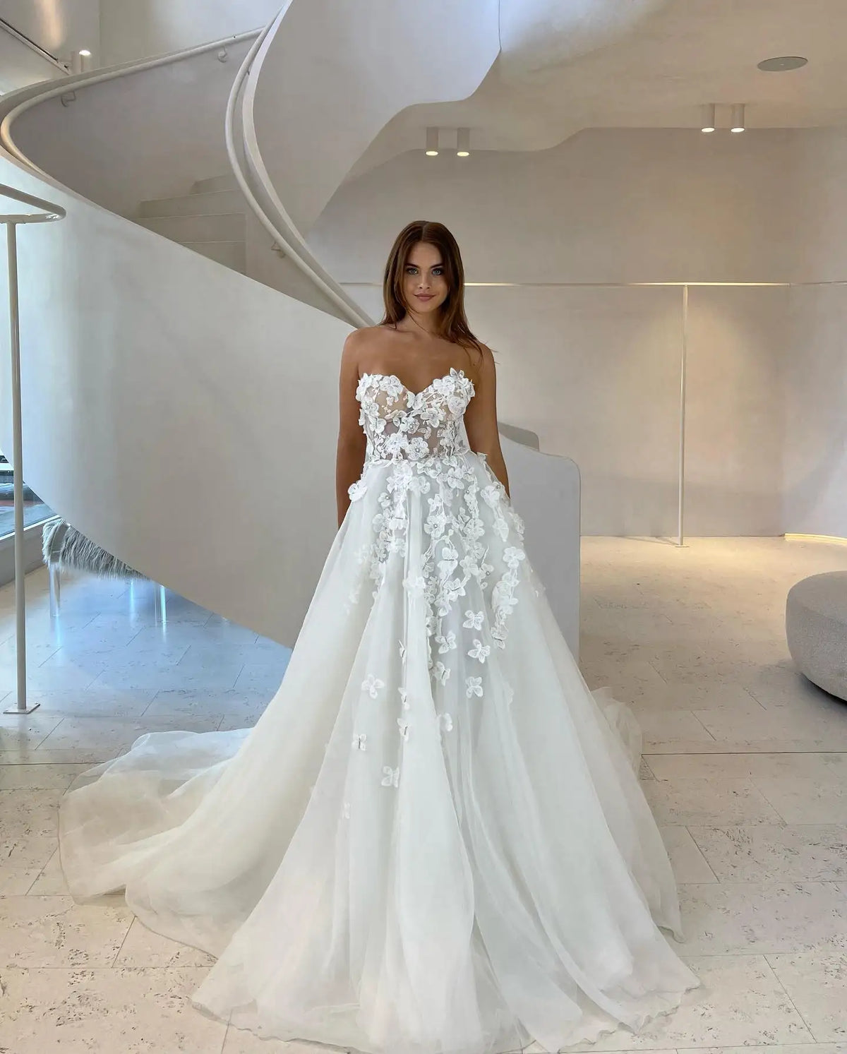 Moderno innamorato di fiore 3d tulle a linea abiti da sposa boho spiaggia formale brial coltivato vestido de noiva