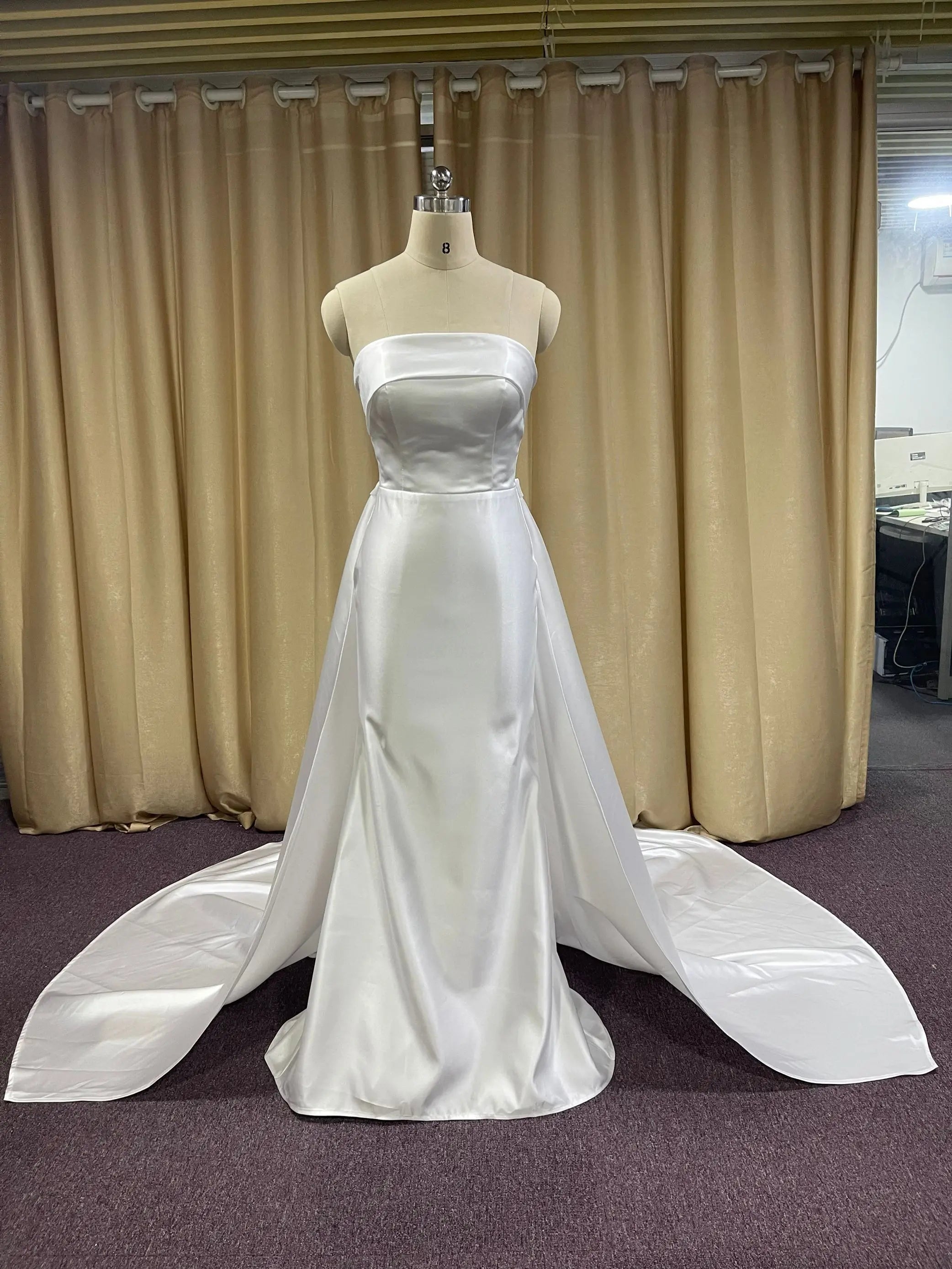 Elegant Strapless Satin Mermaid Wedding Dresses With Detachable Train  Bridal Gown Backless Vestido De Noiva For Women