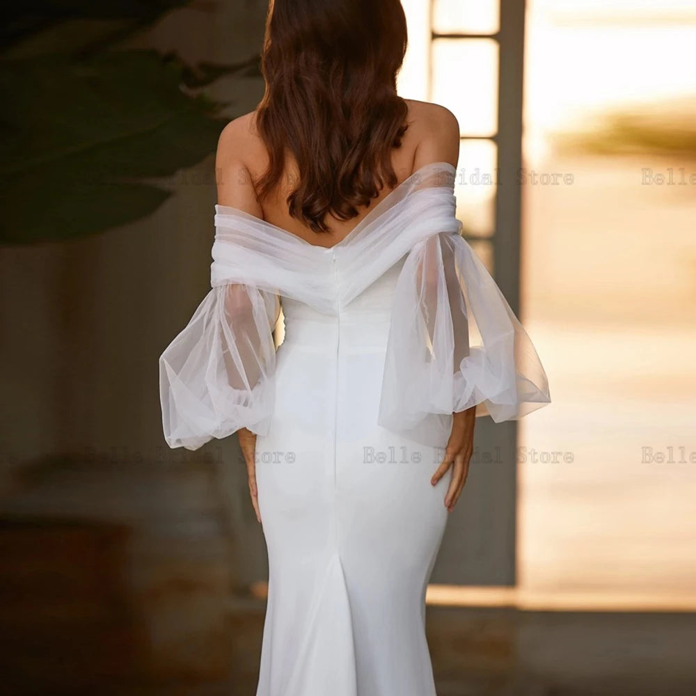 Elegant White Wedding Dresses Sweetheart Neck Long Sleeves Mermaid Bridal Growns Front Slit Floor Length Jersey Robe De Mariee