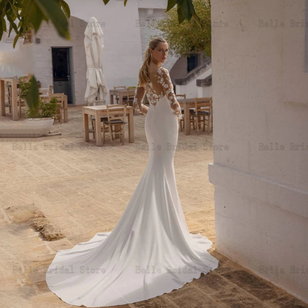 Eleganti abiti da sposa sirena per la sirena a cuore maniche lunghe a maniche lunghe Appliques Lunghezza pavimento Vestidos White de novi 2023