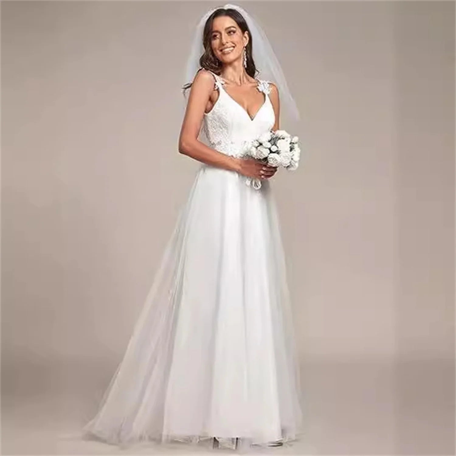 V-neck Civil Bride Dress Temperament Lace Wedding Gowns for Women 2024 Princess Wedding Dresses 2024 High Quality Woman Brides