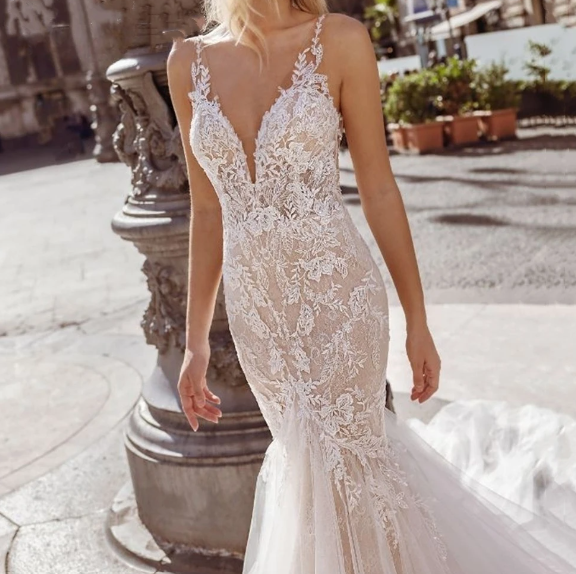 Exquisite Wedding Dresses For Woman V-Neck Mermaid Spaghetti Straps Bridal Gowns Lace Appliques Backless Vestido De Novia