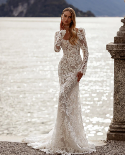 Abiti da sposa classici a collo quadrato abito da sirena romantica per abito da sposa lungo il pavimento senza sposa vestido de nolia