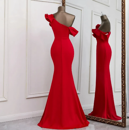 Sexy eine schulter roten abendkleid vestido de festa abendkleider elegante formale party kleider frauen abend prom kleider