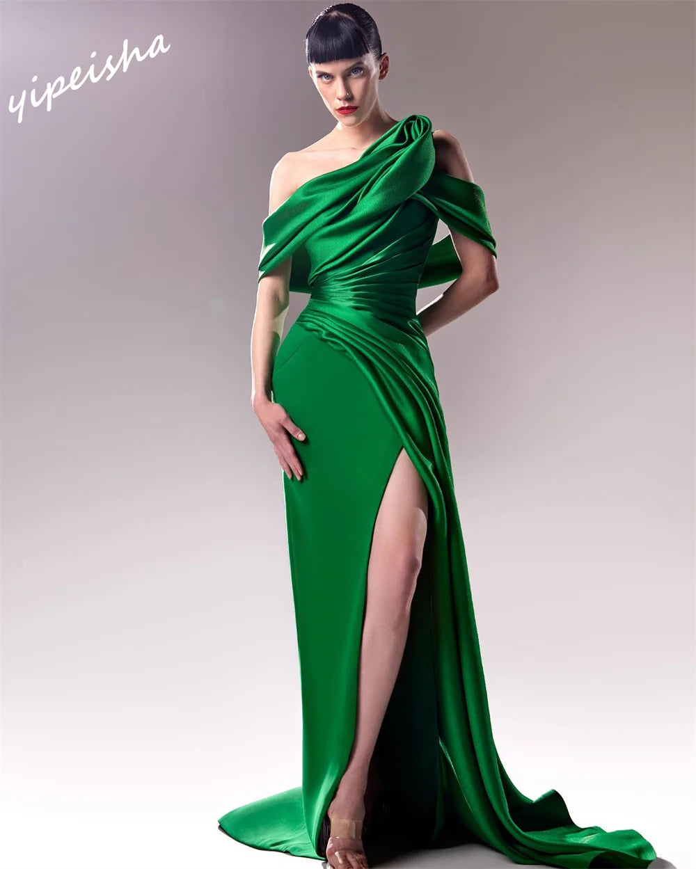 Yipeisha Prom Dress Exquisite Off-the-shoulder Mermaid Floor Length Evening Dresses 	Draped Shirred Satin Customized