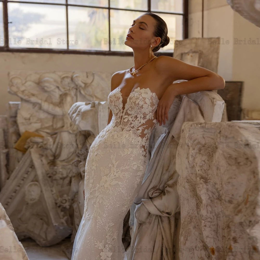 Robes de mariée de cou chérie sexy sirène sans arrière-marine