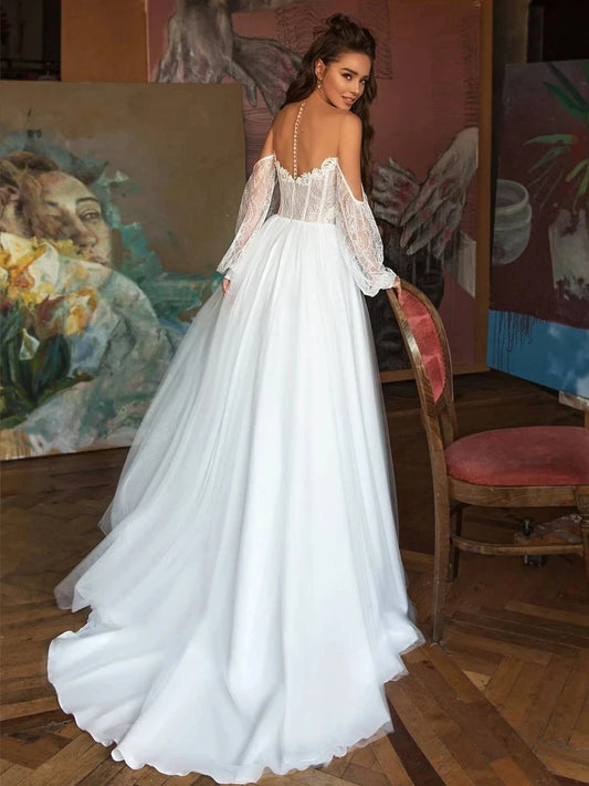 Vintage Bohemia Wedding Dresses Off The Shoulder Bridal Robes 2024 Sweetheart A-Line Gowns Lace Appliques Vestidos De Novia 2023