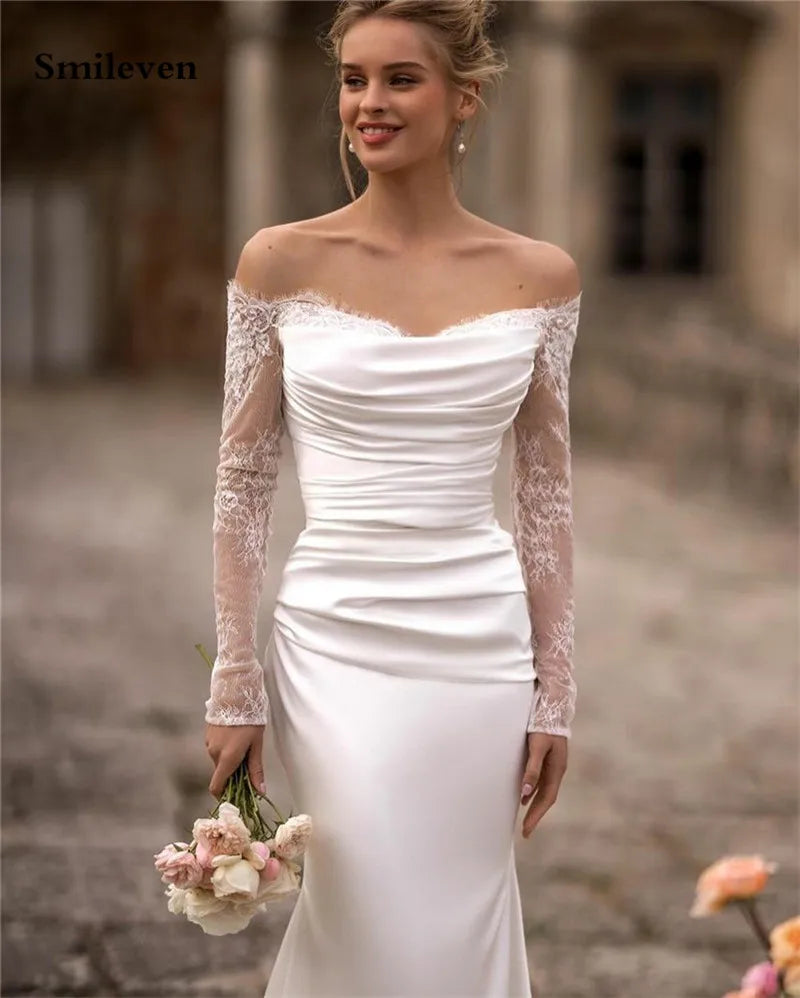 Robe de mariée à manches longues en dentelle Smileven