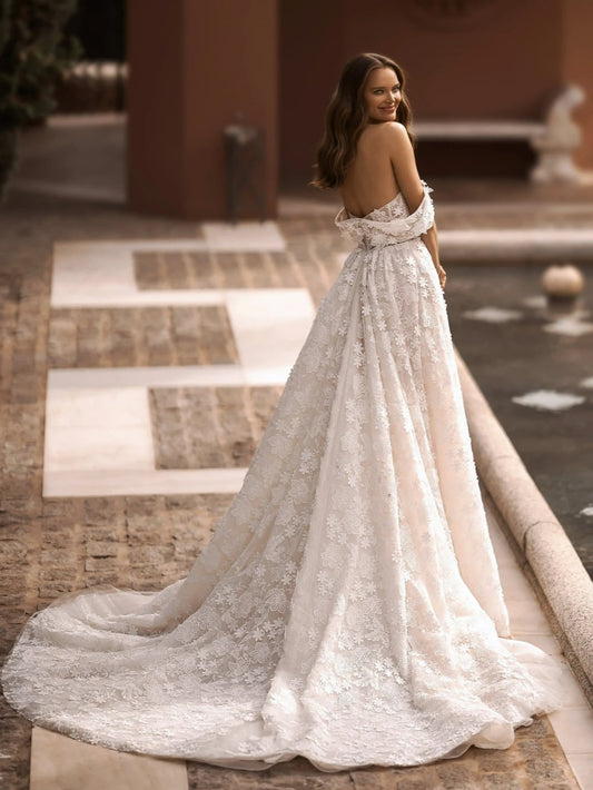 Graceful Off The Shoulder Wedding Dress Classic Lace Appliques Bride Robe Vintage A-line Long Bridal Gown Robe De Mariée