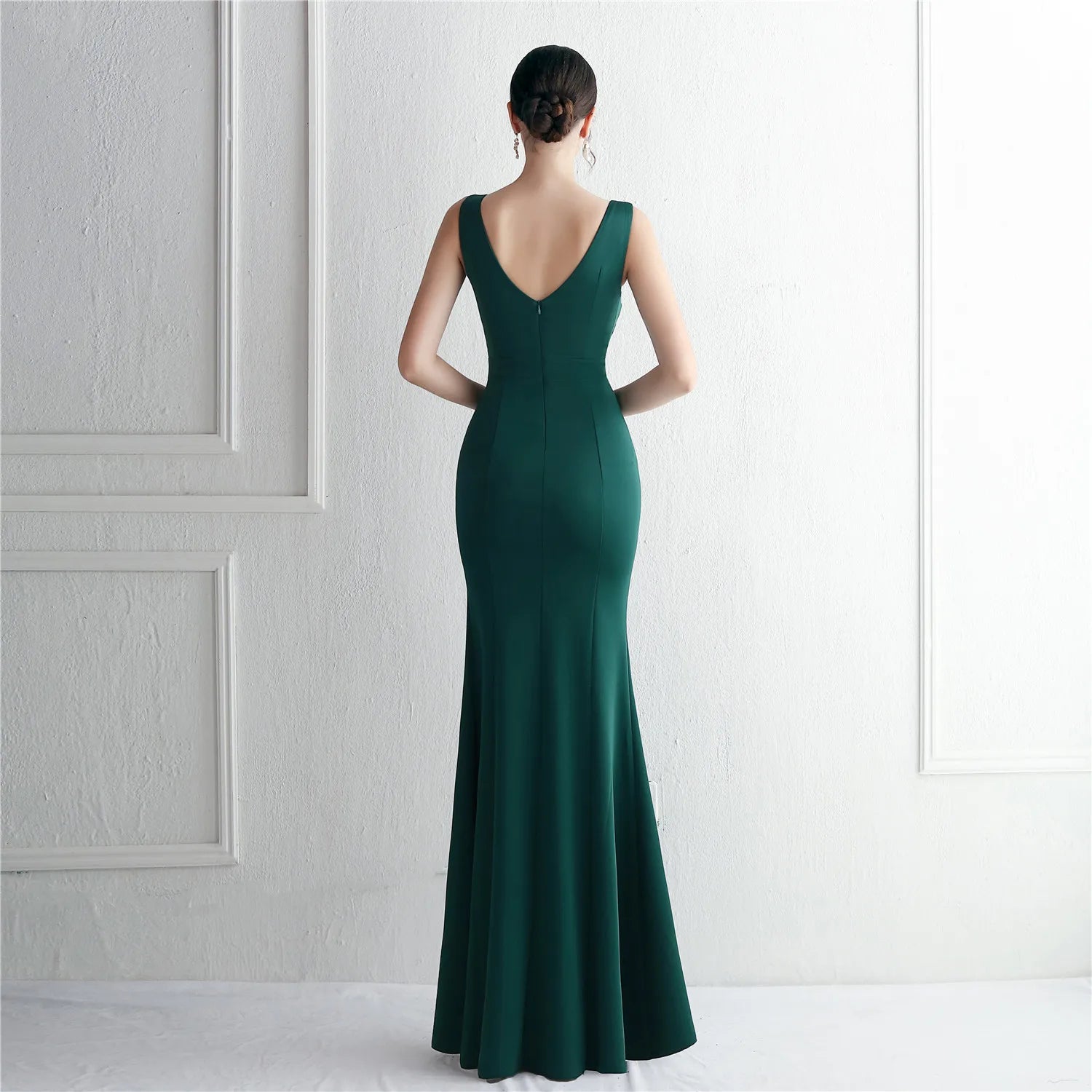 Candy Color Women Party Maxi Dress Green Soft Satin Sexy V Neck Evening Dress Long Bridesmaid Drress