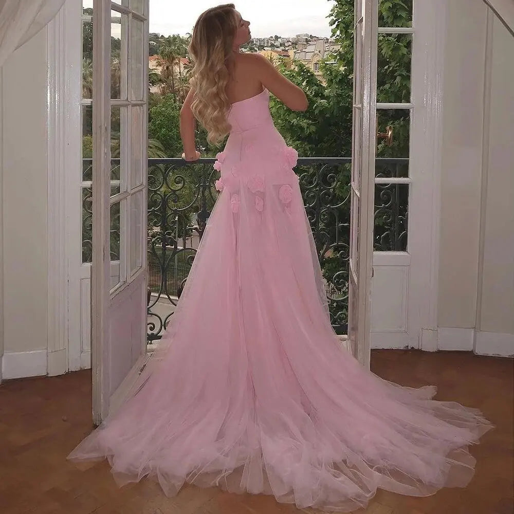 Elegantes vestidos de noche de flores rosas para mujeres ocasión formal de boda