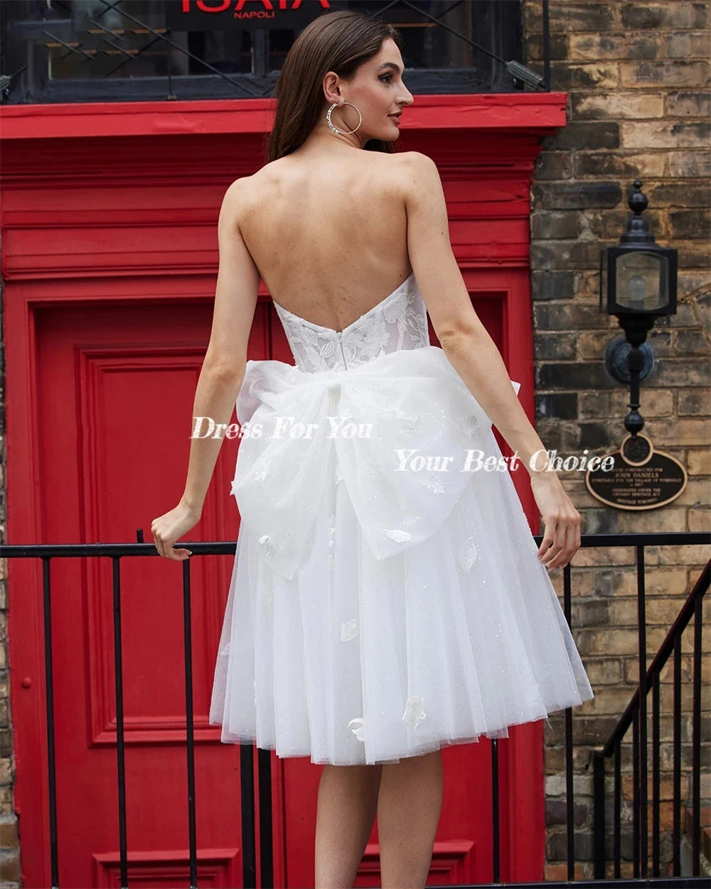 Sexy Lace Wedding Dresses Mini Off Shoulder Backless Appliques Sweetheart Bridal Gowns Detachable Bow Train Bride Dress