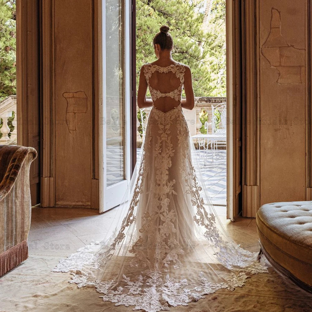 Eleganti abiti da sposa per bridal a v maniche senza manicotto a una linea da sposa allevi di sweep senza schienale сваебное платье 2023