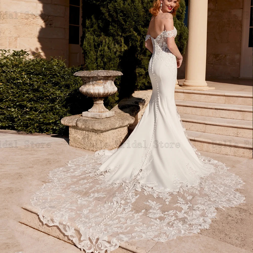 Classici abiti da sposa da spalla Abiti da sposa a cuore APPLICA APPLICA ILLUSIONE SWEEP TRENG TULLE VESTODOS DE NEVIA 2024