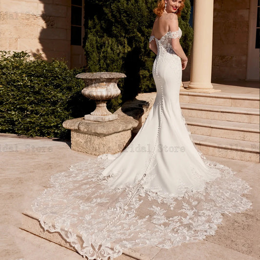 Classic Off Shoulder Wedding Dresses Sweetheart Neck Bridal Gowns Appliques Illusion Sweep Train Tulle Vestidos De Novia 2024