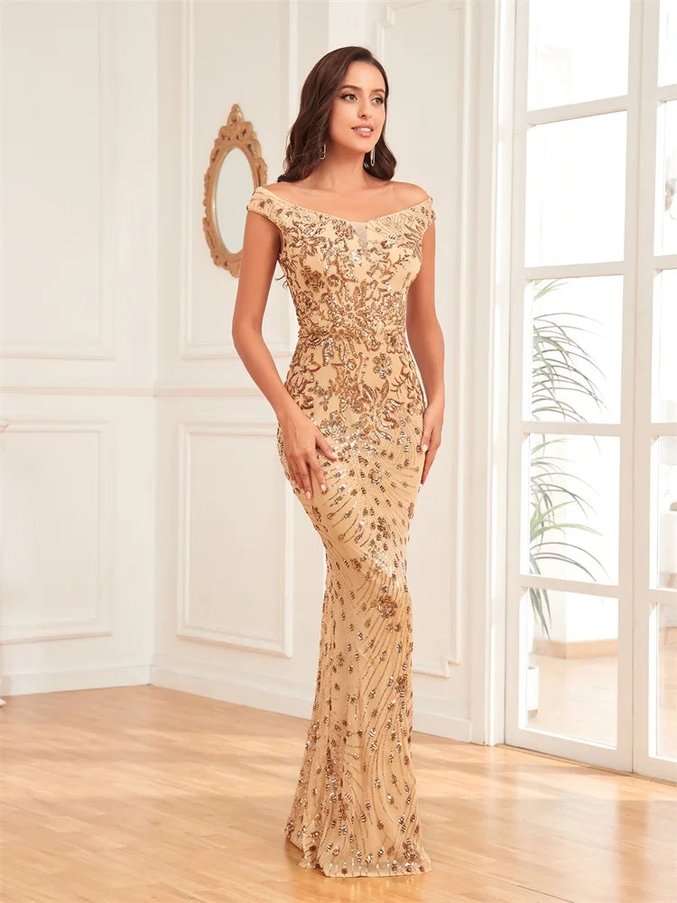 XuiBol Luxury Arabia Off-Shoulder Sexy Sexy Abito da sera formale per donne Eleganti Mermaid Party Maxi Prom Abiti da cocktail lunghi