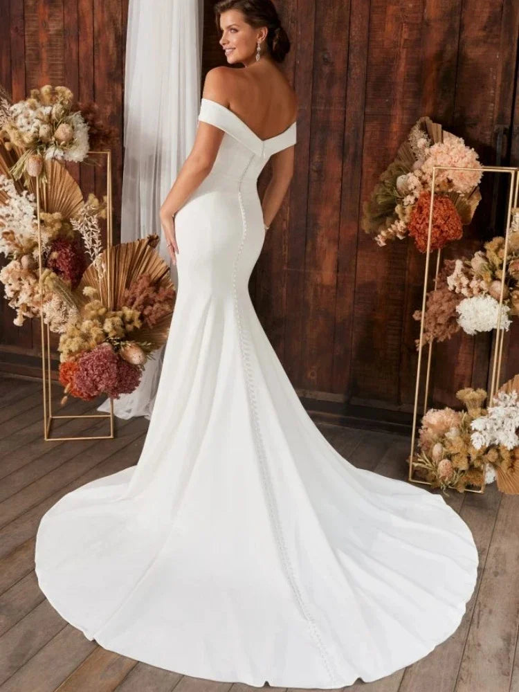 Flavinke eleganti abiti da sposa sirena abiti a v-collo fuori spalla abiti da sposa sexy bottoni senza schienale con schienale vestidos de noni 2024