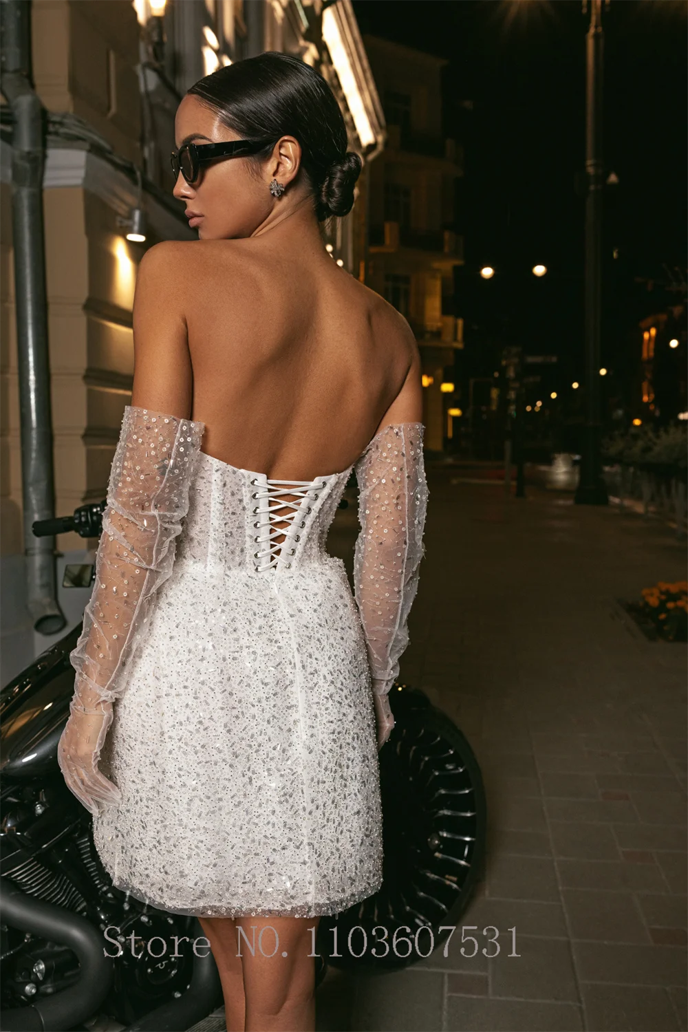 Elegant Off the Shoulder Sweetheart Collat Wedding Dress for Bride Sequins Pleated A-line Short Wedding Gown robe de mariée