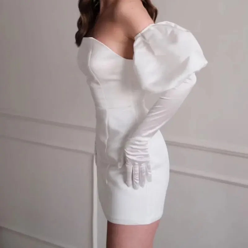 Vestidos de novia de Challoner sobre la envoltura de la rodilla para mujeres sin tirantes con mangas cortas Vestido de Novia Bride Gowns Made