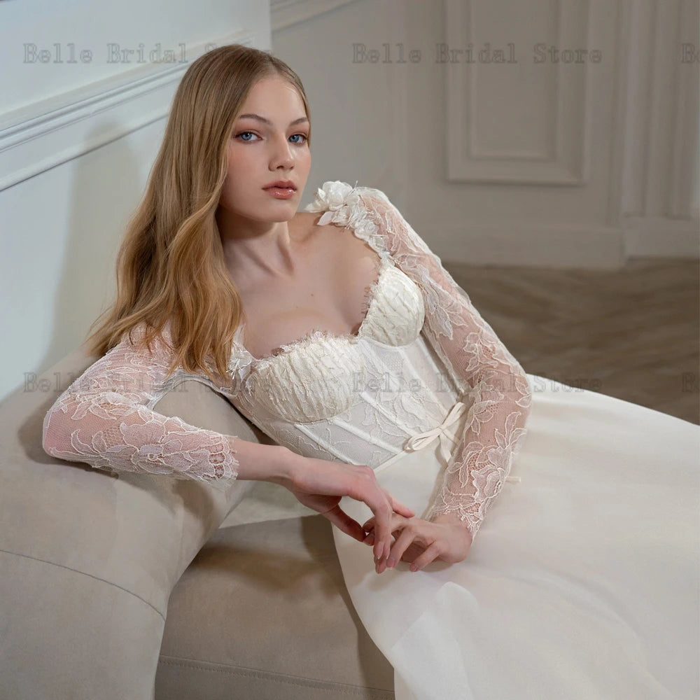 Eleganti abiti da sposa a cuore maniche lunghe abiti da sposa abbottini