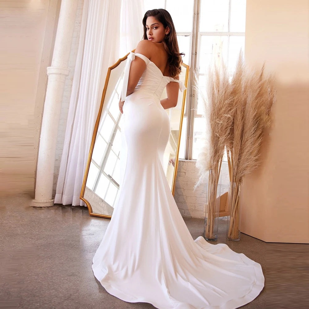 Simple Strapiess White Wedding Dresses for Sleeveless Side Split Bridal Growns with White Bow Vestidos De Novia Backless 2024