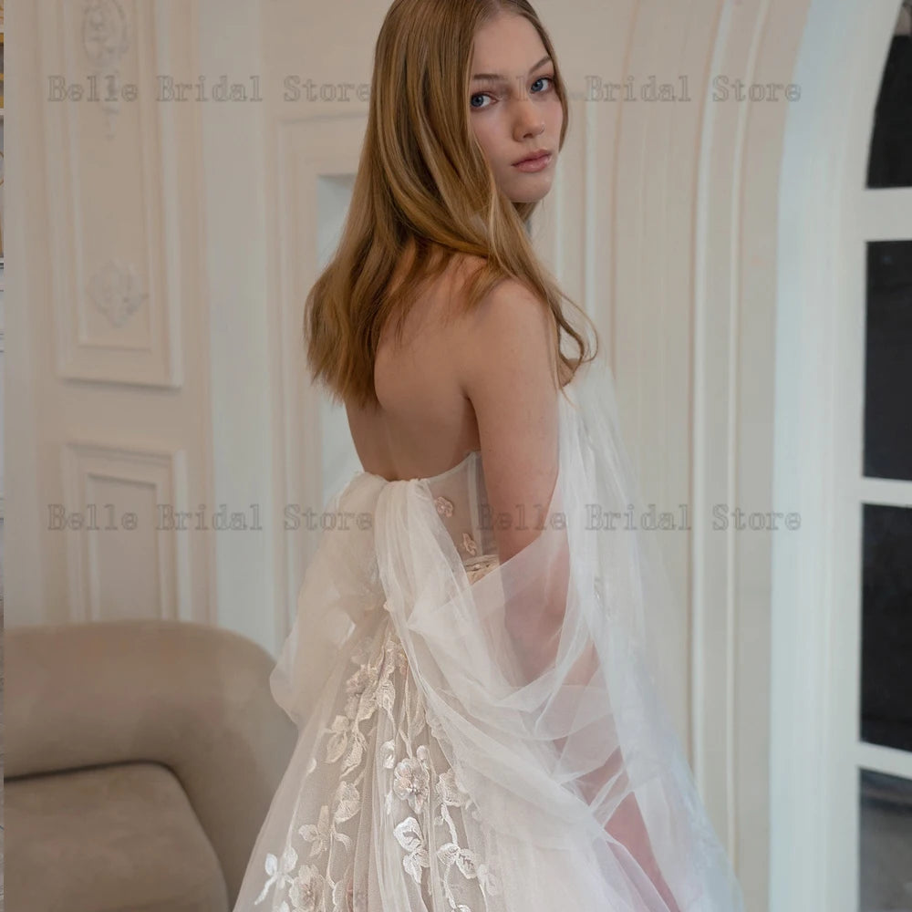 Sexy Sweetheart Neck Wedding Dresses Off the Shoulder Bridal Gowns Pearls Appliques Sweep Train A-Line Tulle Robe De Mariee 2023